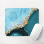 Eleganter Gold Glitzer Türkisblau Marmor Mousepad (Mit Mouse)