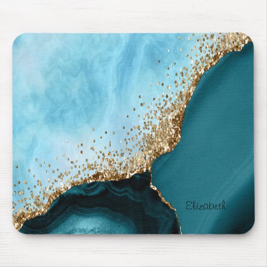 Eleganter Gold Glitzer Türkisblau Marmor Mousepad (Vorne)