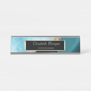 Eleganter Gold Glitzer Türkismarmor, Rahmen Schreibtischnamensplakette