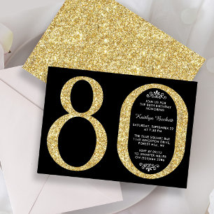 Eleganter Gold Glitzer Typografie 80. Geburtstag Einladung