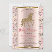 Eleganter Gold Glitzer Unicorn Rose Kinderdusche Einladung (Vorderseite)