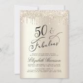 Eleganter Gold Glitzer Virtual 50. Geburtstagspart Einladung (Vorderseite)