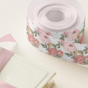Eleganter Gold Glitzer Watercolor Pink Peony Flora Ripsband