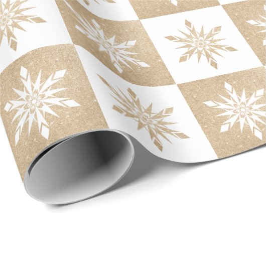 Eleganter Gold Glitzer Weihnachten Snowflake Muste Geschenkpapier (Rolleneckpunkt)