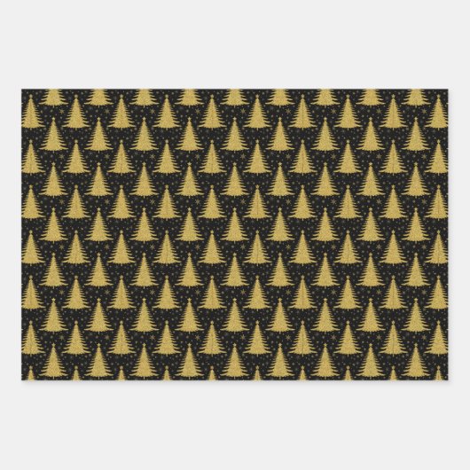 Eleganter Gold Glitzer Weihnachtsbaum Muster Geschenkpapier Set (Vorderseite)