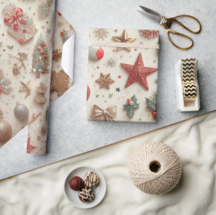Eleganter Gold Glitzer Weihnachtselemente Geschenkpapier