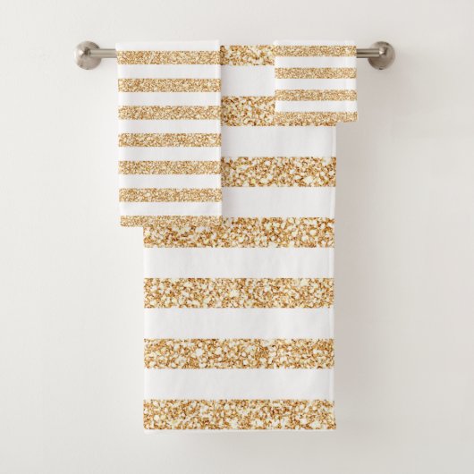 Eleganter Gold Glitzer Weißer Streifen Chic Glamou Badhandtuch Set (Insitu)