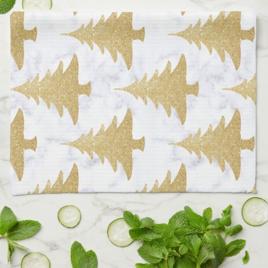 Eleganter Gold Glitzer & White Marmor Weihnachtsba Geschirrtuch (Gefaltet)