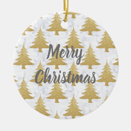 Eleganter Gold Glitzer & White Marmor Weihnachtsba Keramik Ornament (Vorne)