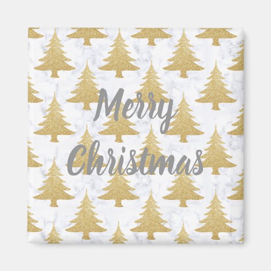 Eleganter Gold Glitzer & White Marmor Weihnachtsba Magnet (Vorne)