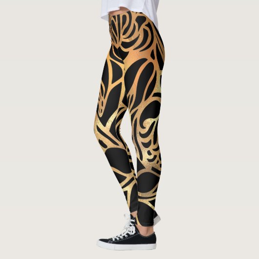 Eleganter Gold Glitzer Zebra Black Animal Print Leggings (Links)