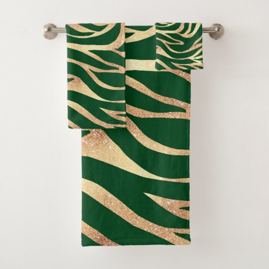 Eleganter Gold Glitzer Zebra Green Animal Print Badhandtuch Set (Insitu)