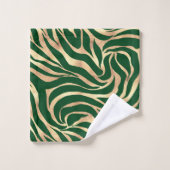 Eleganter Gold Glitzer Zebra Green Animal Print Badhandtuch Set (Waschlappen)