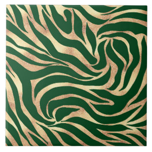 Eleganter Gold Glitzer Zebra Green Animal Print Fliese