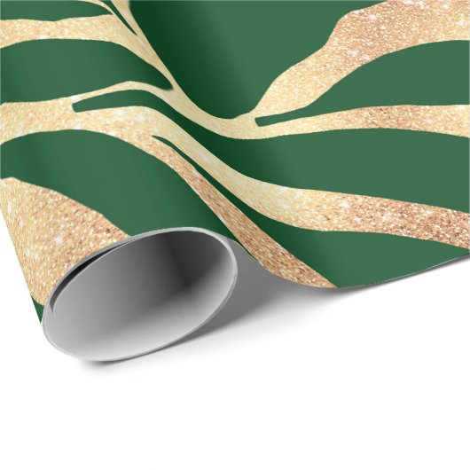 Eleganter Gold Glitzer Zebra Green Animal Print Geschenkpapier (Rolleneckpunkt)