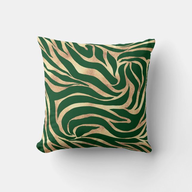 Eleganter Gold Glitzer Zebra Green Animal Print Kissen (Vorderseite)