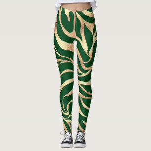 Eleganter Gold Glitzer Zebra Green Animal Print Leggings