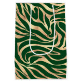Eleganter Gold Glitzer Zebra Green Animal Print Mittlere Geschenktüte (Rückseite)