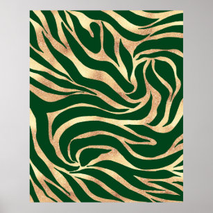 Eleganter Gold Glitzer Zebra Green Animal Print Poster
