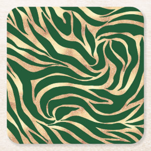 Eleganter Gold Glitzer Zebra Green Animal Print Rechteckiger Pappuntersetzer