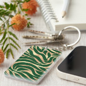 Eleganter Gold Glitzer Zebra Green Animal Print Schlüsselanhänger (Vorderseite rechts)