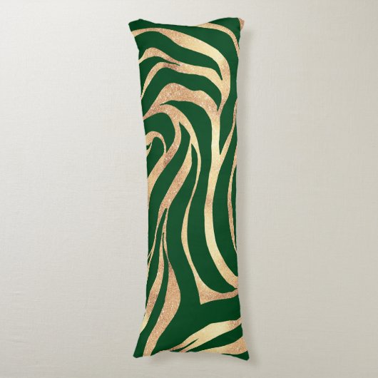 Eleganter Gold Glitzer Zebra Green Animal Print Seitenschläferkissen (Vorderseite Vertikal)