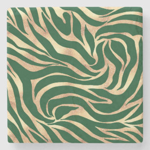 Eleganter Gold Glitzer Zebra Green Animal Print Steinuntersetzer