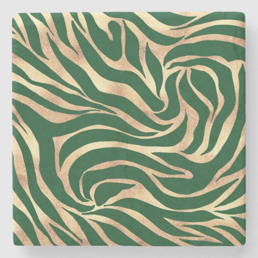 Eleganter Gold Glitzer Zebra Green Animal Print Steinuntersetzer (Vorderseite)