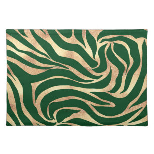 Eleganter Gold Glitzer Zebra Green Animal Print Stofftischset