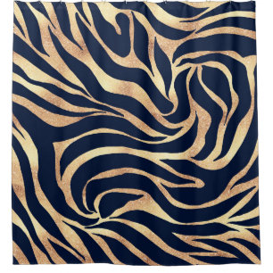 Eleganter Gold Glitzer Zebra Nay-Blue Animal Print Duschvorhang