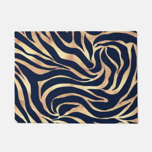 Eleganter Gold Glitzer Zebra Nay-Blue Animal Print Fußmatte