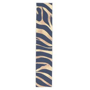 Eleganter Gold Glitzer Zebra Nay-Blue Animal Print Mittelgroßer Tischläufer