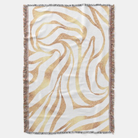 Eleganter Gold Glitzer Zebra White Animal Print Decke (Vorderseite Vertikal)