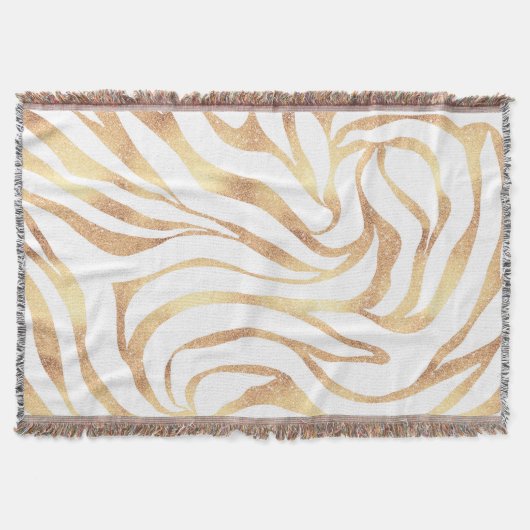 Eleganter Gold Glitzer Zebra White Animal Print Decke (Vorderseite)