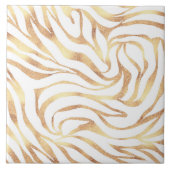 Eleganter Gold Glitzer Zebra White Animal Print Fliese (Vorderseite)