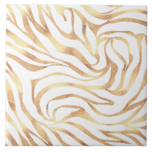 Eleganter Gold Glitzer Zebra White Animal Print Fliese