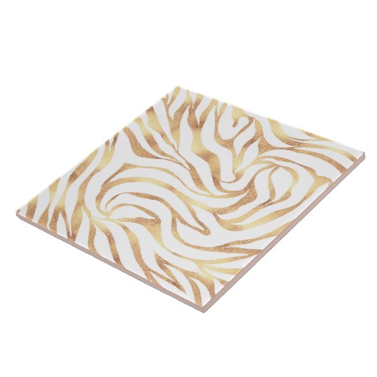 Eleganter Gold Glitzer Zebra White Animal Print Fliese (Seite)