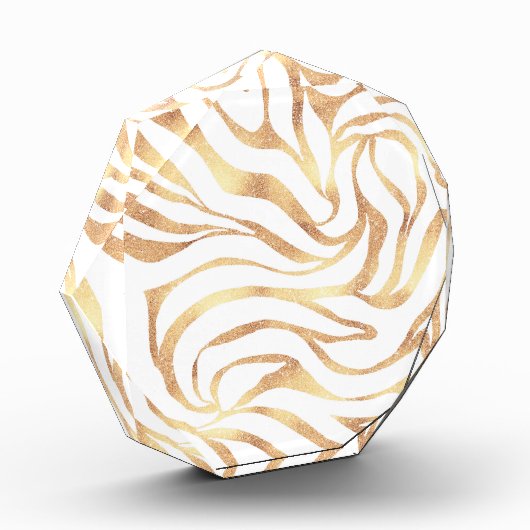 Eleganter Gold Glitzer Zebra White Animal Print Fotoblock (Links)