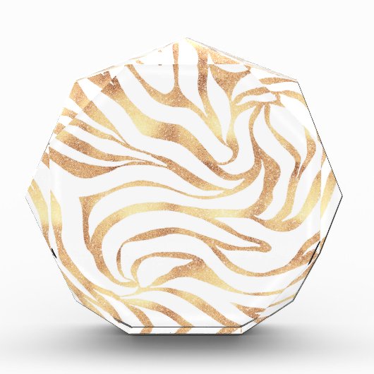 Eleganter Gold Glitzer Zebra White Animal Print Fotoblock (Vorderseite)