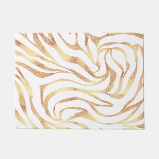 Eleganter Gold Glitzer Zebra White Animal Print Fußmatte (Vorderseite)