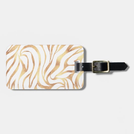 Eleganter Gold Glitzer Zebra White Animal Print Gepäckanhänger (Vorderseite horizontal)