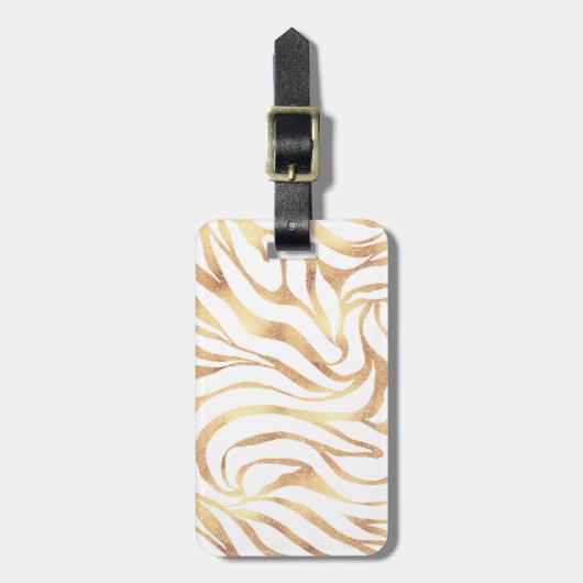 Eleganter Gold Glitzer Zebra White Animal Print Gepäckanhänger (Vorderseite vertikal)