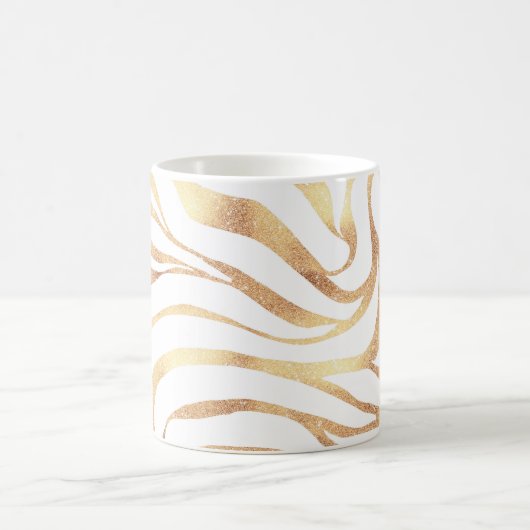 Eleganter Gold Glitzer Zebra White Animal Print Kaffeetasse (Mittel)