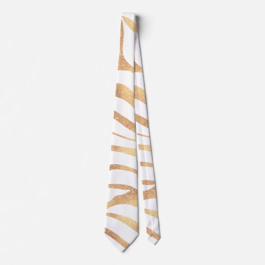 Eleganter Gold Glitzer Zebra White Animal Print Krawatte (Vorderseite)