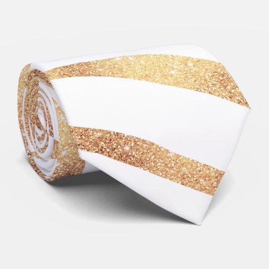 Eleganter Gold Glitzer Zebra White Animal Print Krawatte (Gerollt)