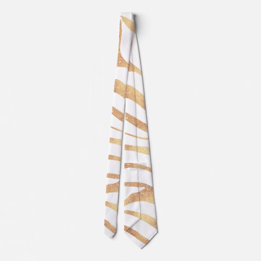 Eleganter Gold Glitzer Zebra White Animal Print Krawatte (Rückseite)