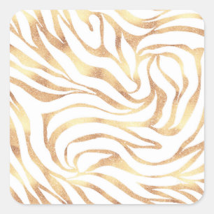 Eleganter Gold Glitzer Zebra White Animal Print Quadratischer Aufkleber