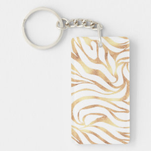 Eleganter Gold Glitzer Zebra White Animal Print Schlüsselanhänger