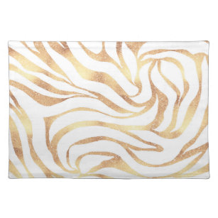 Eleganter Gold Glitzer Zebra White Animal Print Stofftischset