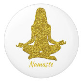 Eleganter Gold Glitzer Zen Yoga Meditation Namaste Keramikknauf (Vorderseite)